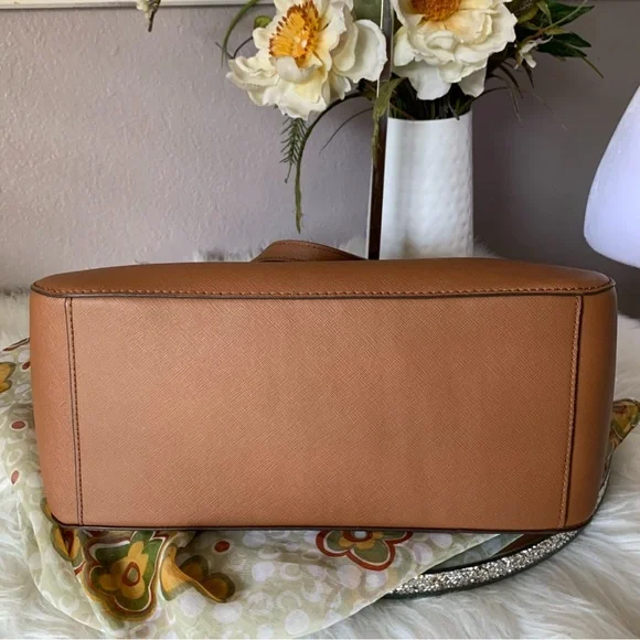 Michael Kors Brown Leather Tote with Gold Accents - Picture 9 of 10